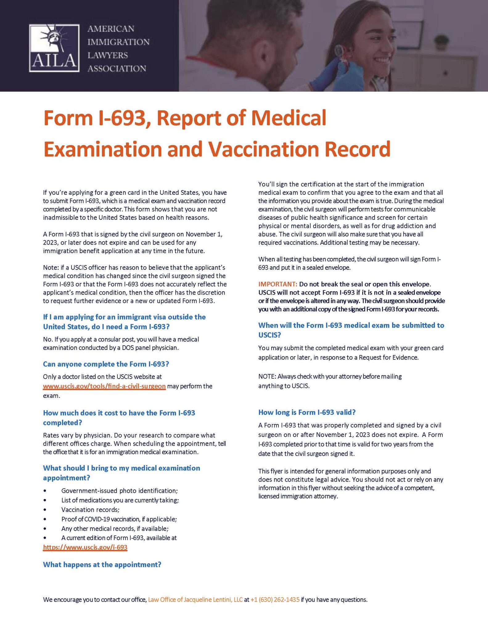AILA Flyer I693, Report of Immigration Medical Examination and