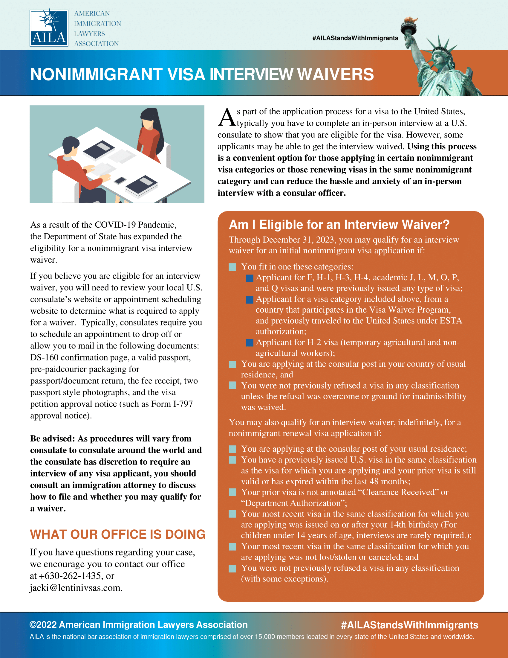 AILA flyer on Nonimmigrant Visa Interview Waivers