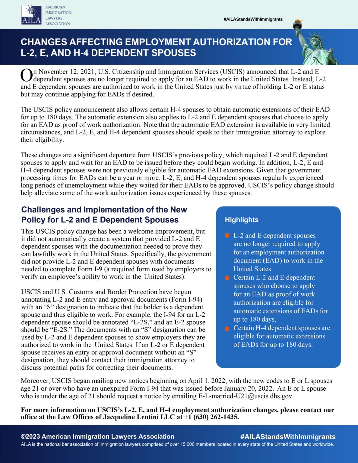 Aila Automatic Employment Authorization Announced For L 2 E And H 4 Dependent Spouses 6836