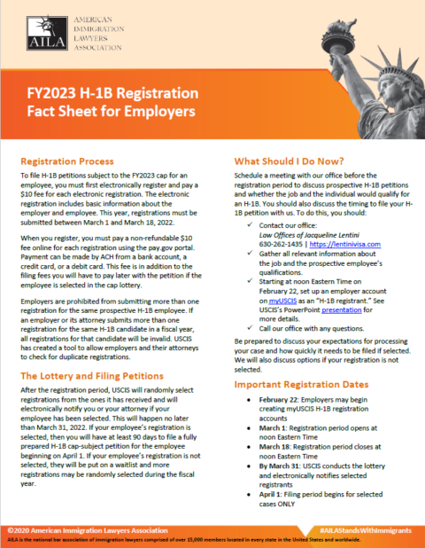  FY2023 H-1B Registration Fact Sheet for Employers from AILA